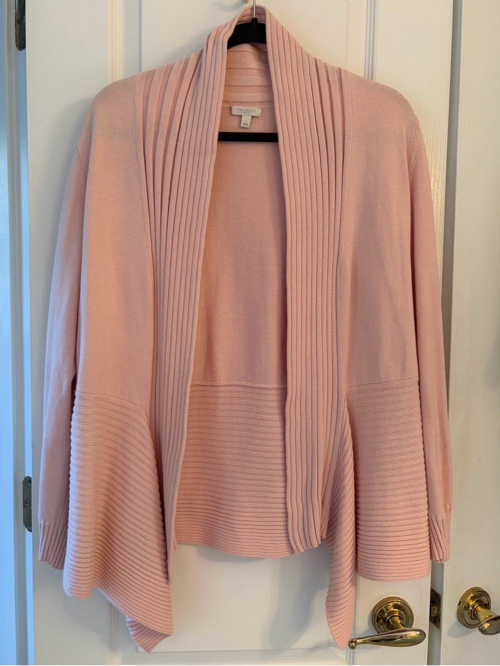 Talbots Light Pink Open-Front Ribbed Shawl Collar Cardigan